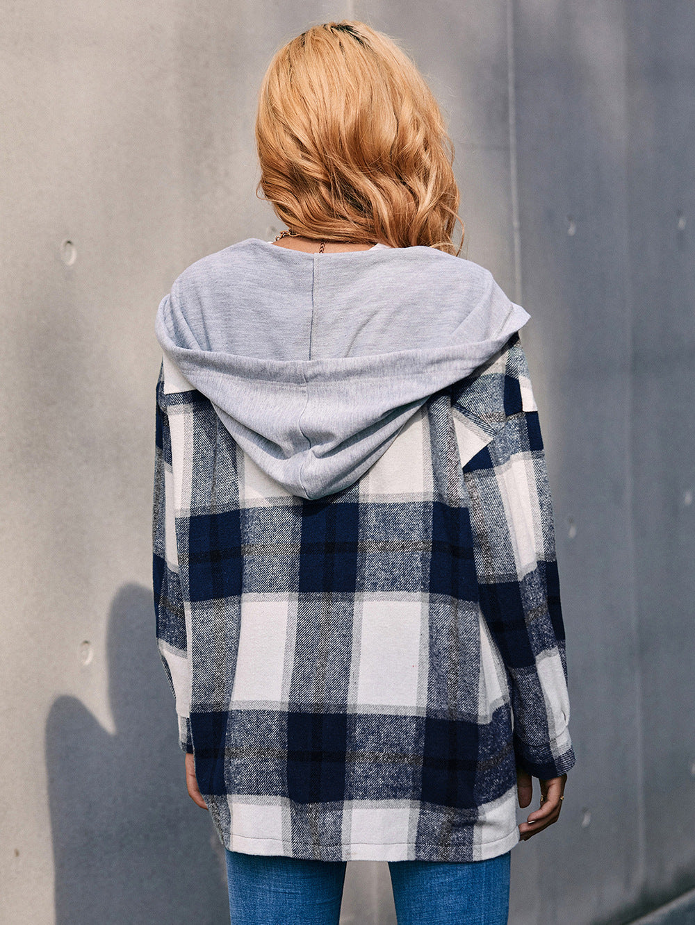 Plaid Dropped Shoulder Hooded Jacket (6)