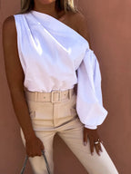 One Shoulder Puff Sleeve Blouse (3)