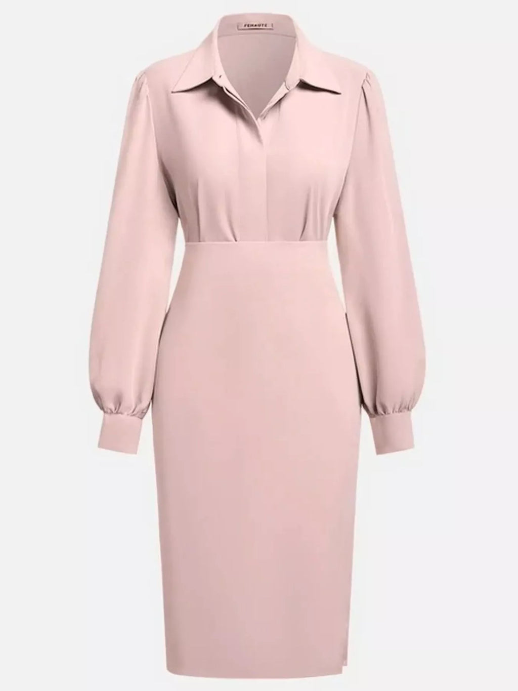 Ruched Midi Shirt Dress Side Slit (12)