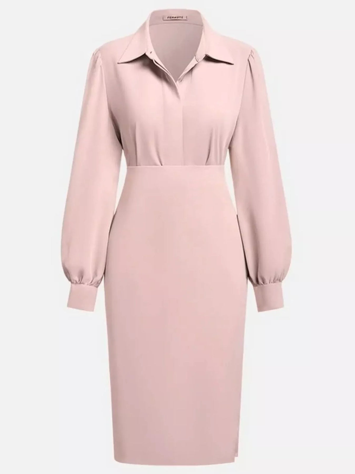 Ruched Midi Shirt Dress Side Slit (12)