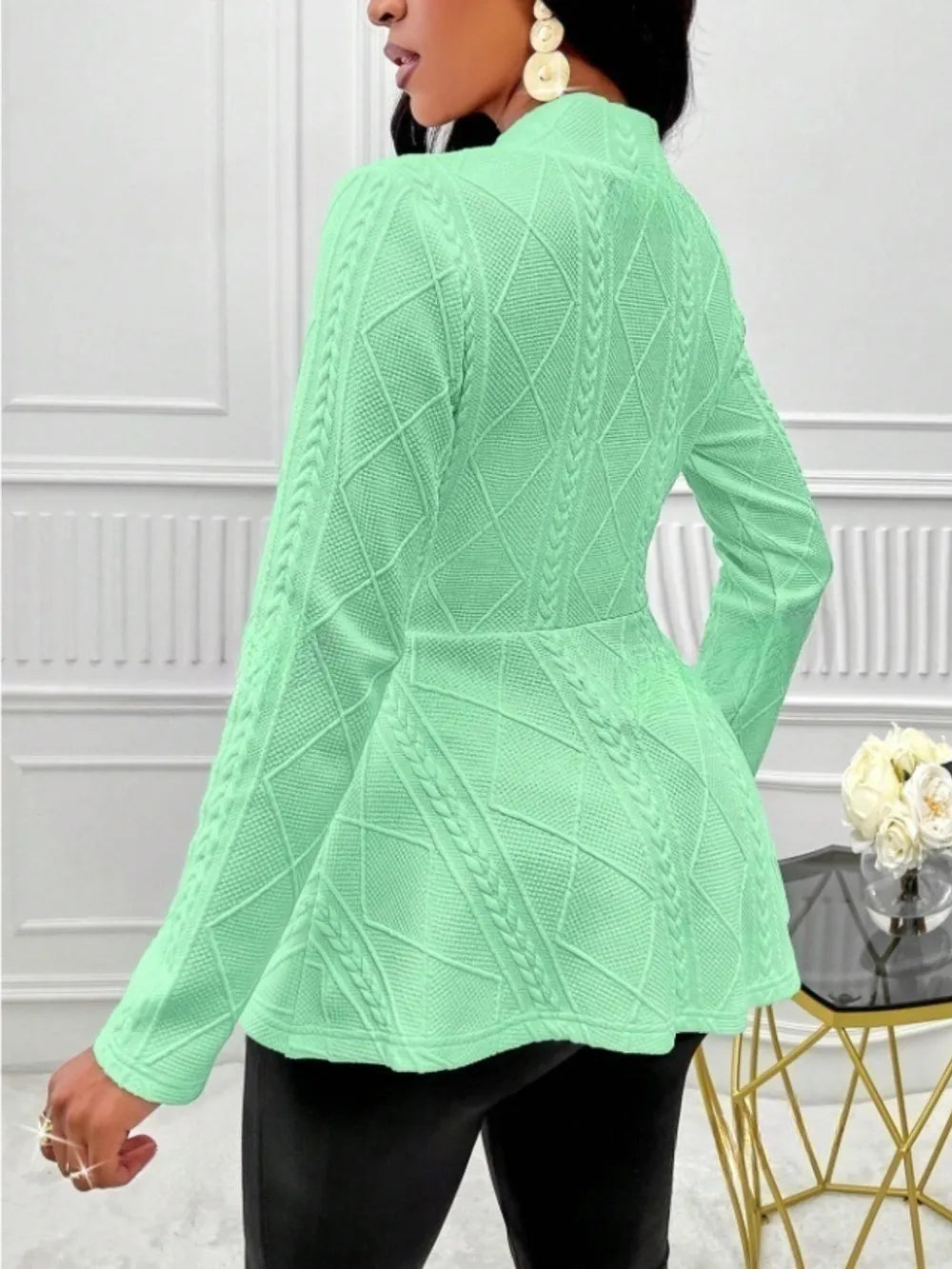 One Button Textured Peplum Cardigan (34)