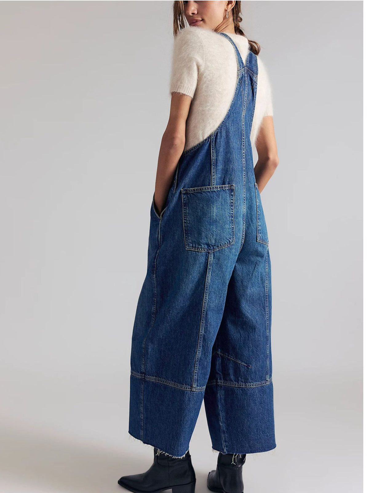 Raw Hem Wide-leg Denim Overalls (2)