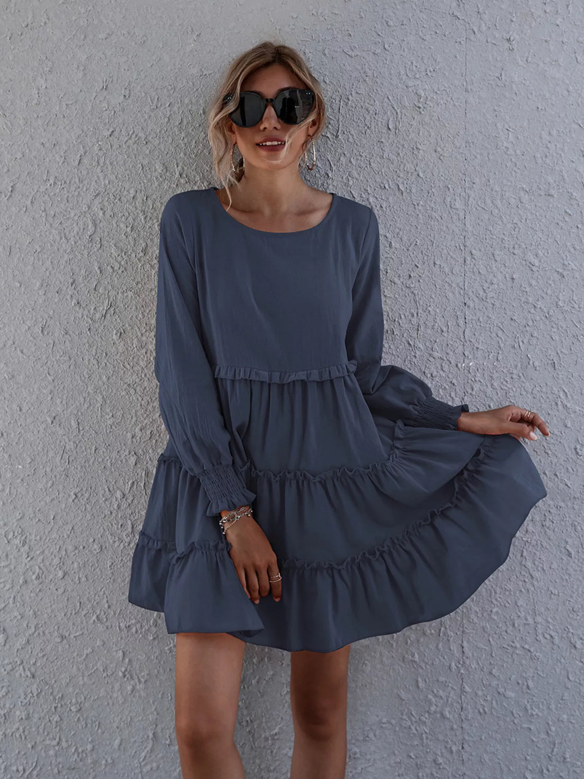 Ruffle Tiered Long Sleeve Mini Dress (11)