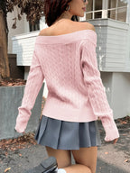 Off-shoulder Cable Knit Sweater (11)