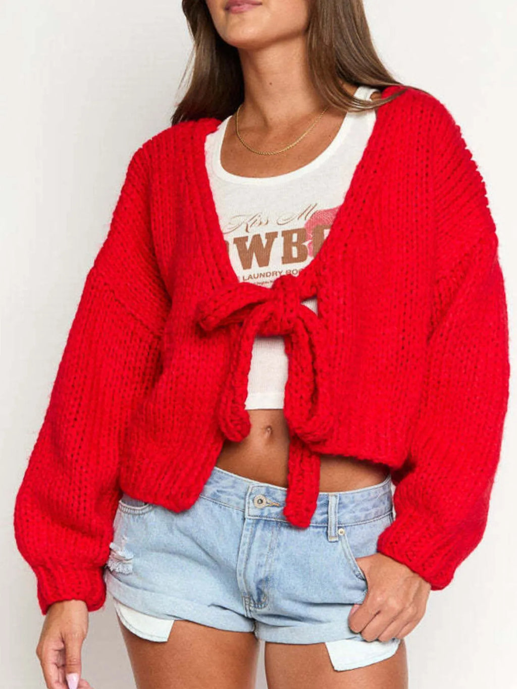 Tied Drop Shoulder Cardigan (6)