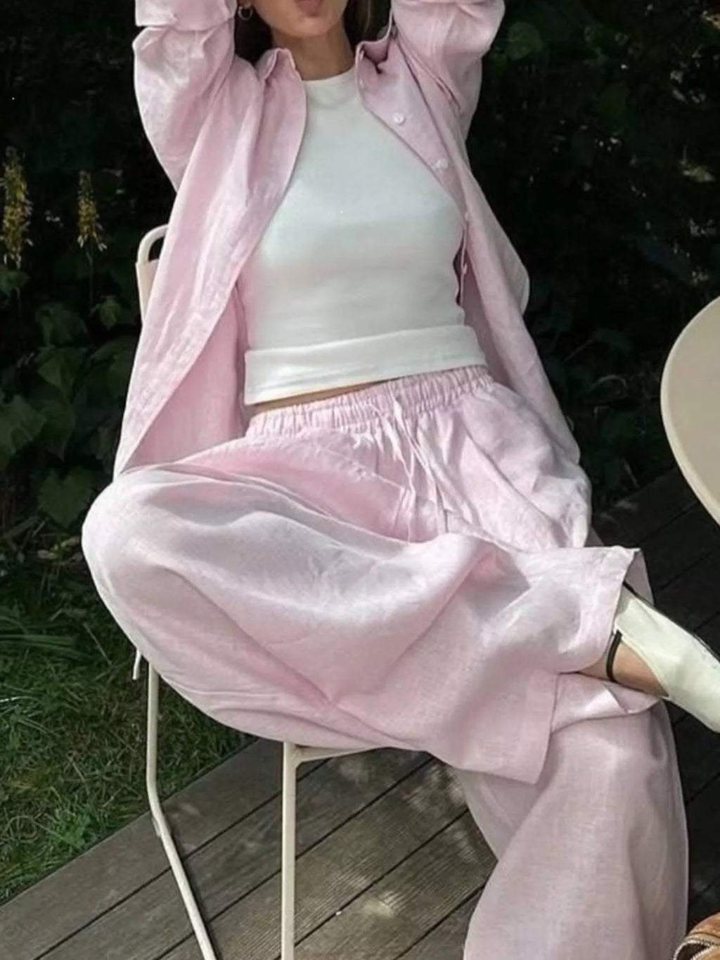 Button Up Shirt Drawstring Pants Set (7)