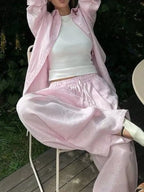 Button Up Shirt Drawstring Pants Set (7)