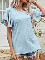 Round Neck Flutter Sleeve Blouse (7)