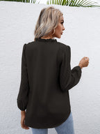 Swiss Dot Frill Trim Puff Sleeve Blouse (2)