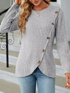 Ribbed Knit Decor Button T-shirt (6)