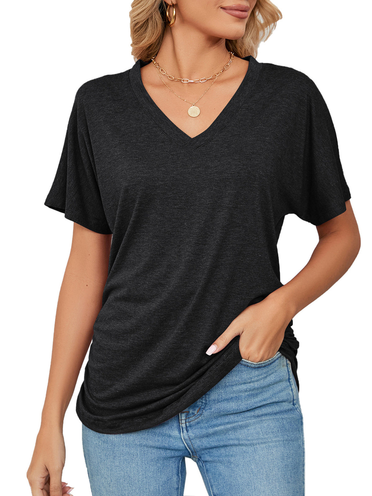 Casual V-neck Short Sleeve T-shirt