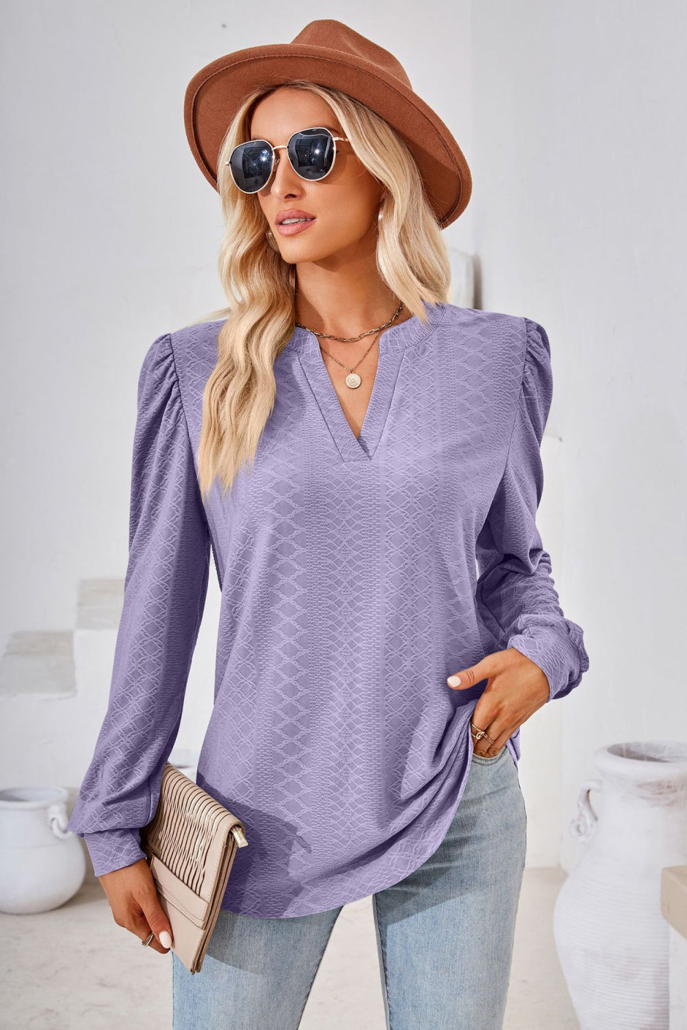 V-neck Puff Sleeve Blouse (4)