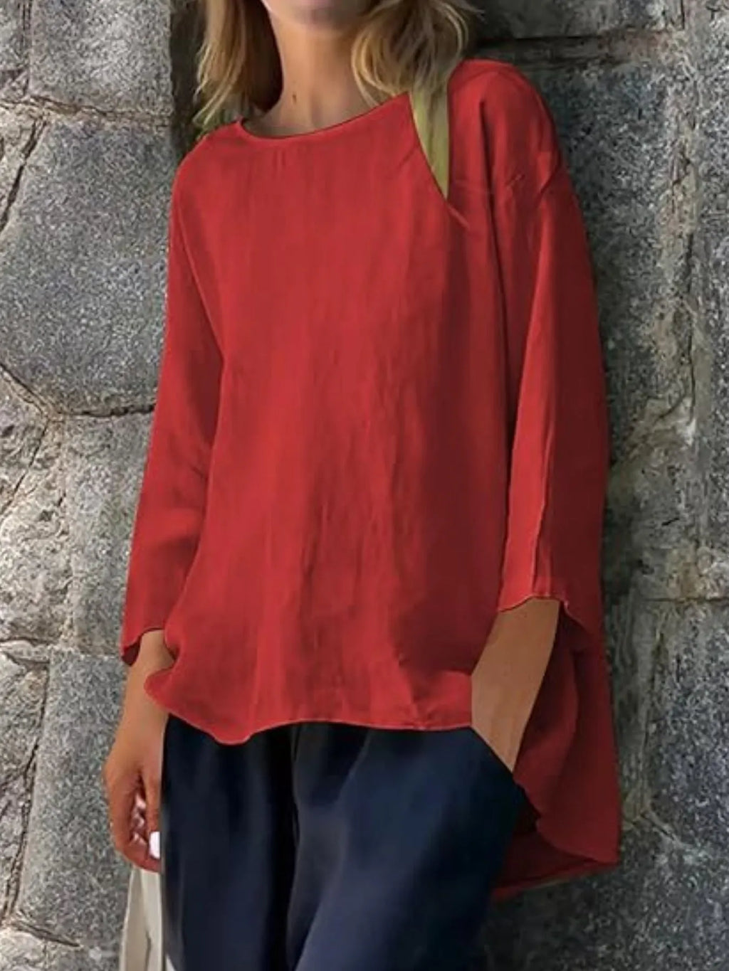 Full Size Round Neck Relaxed Fit Blouse Plus (18)