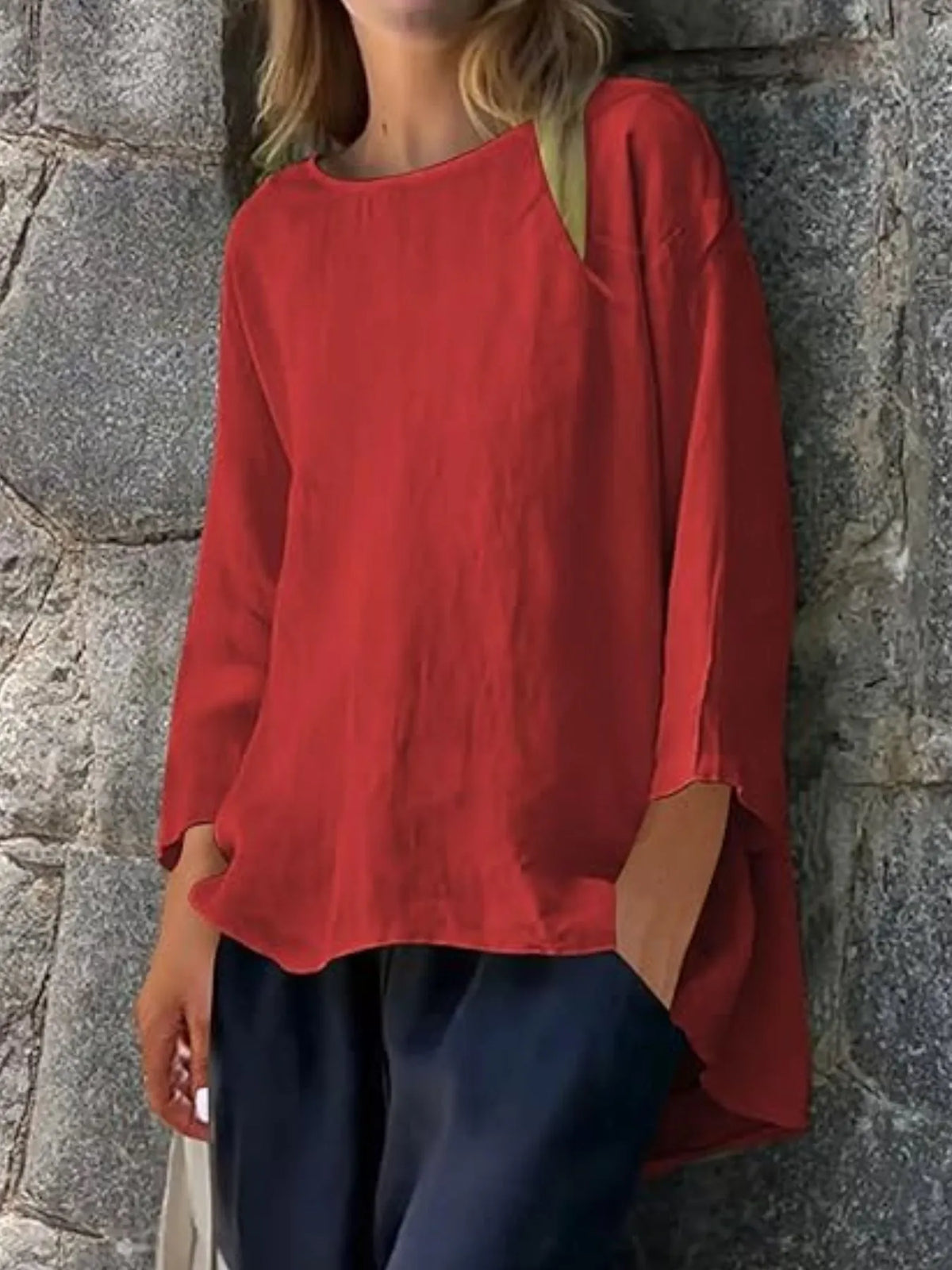 Full Size Round Neck Relaxed Fit Blouse Plus (18)