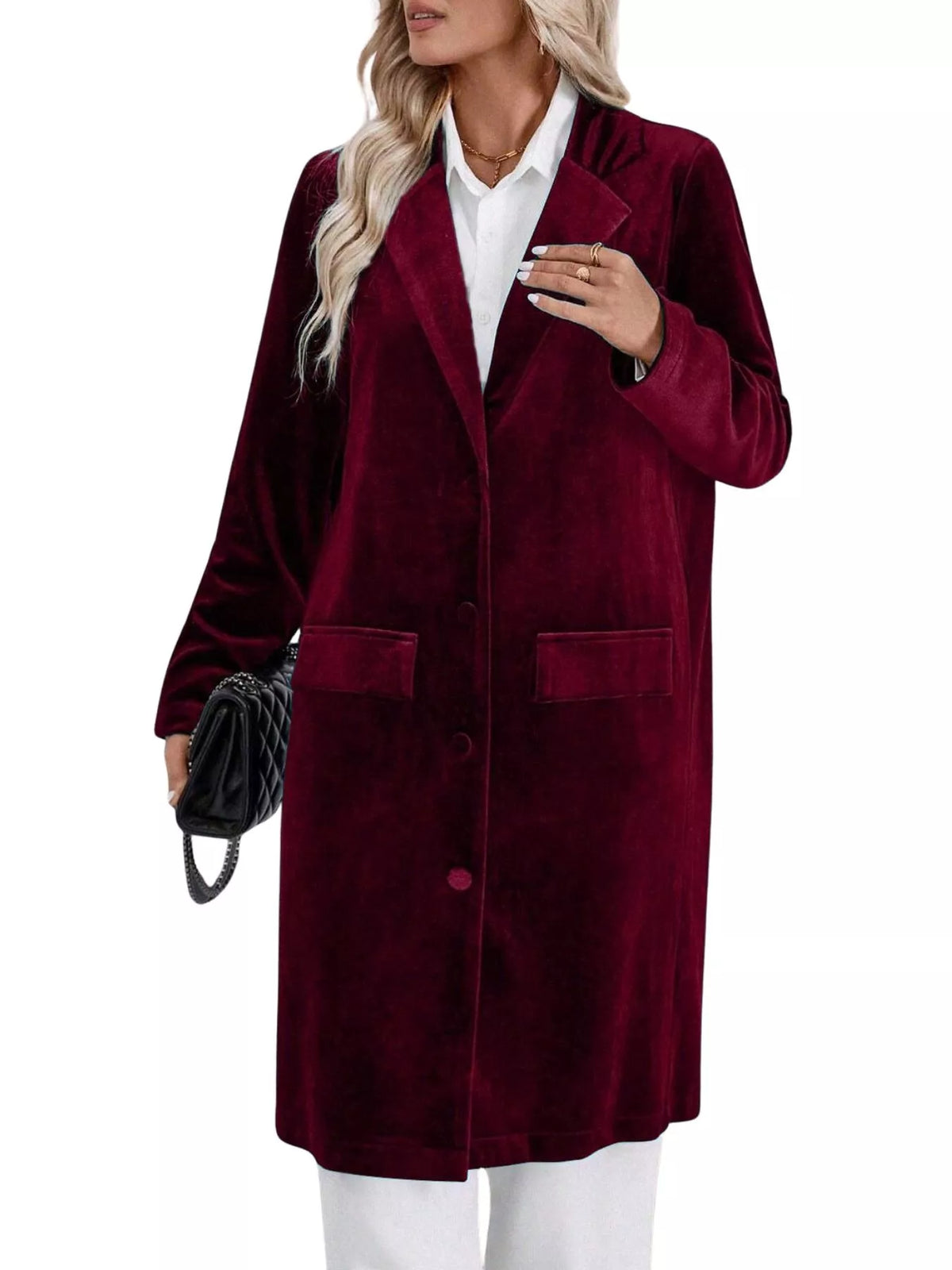 Lapel Collar Long Sleeve Longline Coat (20)