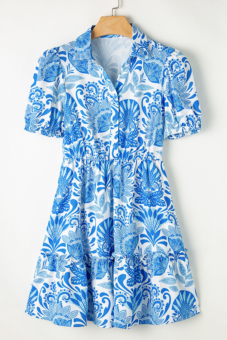 Vintage Floral Print Waist-controlled Slimming Flounce Dress photo 12