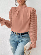 Mock Neck Sheer Lace Sleeve Blouse (18)