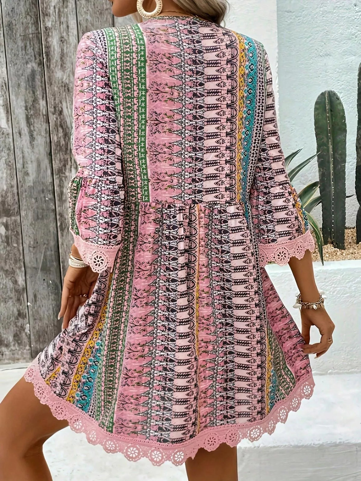 Printed V-neck A-line Dress (15)