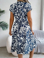 Printed V-neck Short Sleeve Dress (16)
