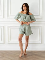 Off-shoulder Cropped Top Shorts Set (4)