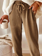 Casual Corduroy Drawstring Waist Pants (17)