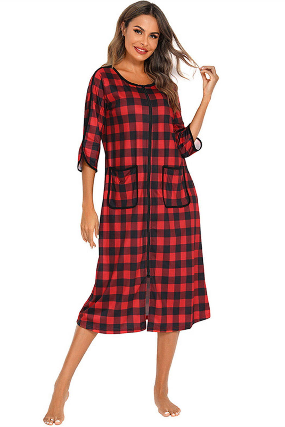 Round Neck Three-quarter Sleeve Midi Night Dress (26)