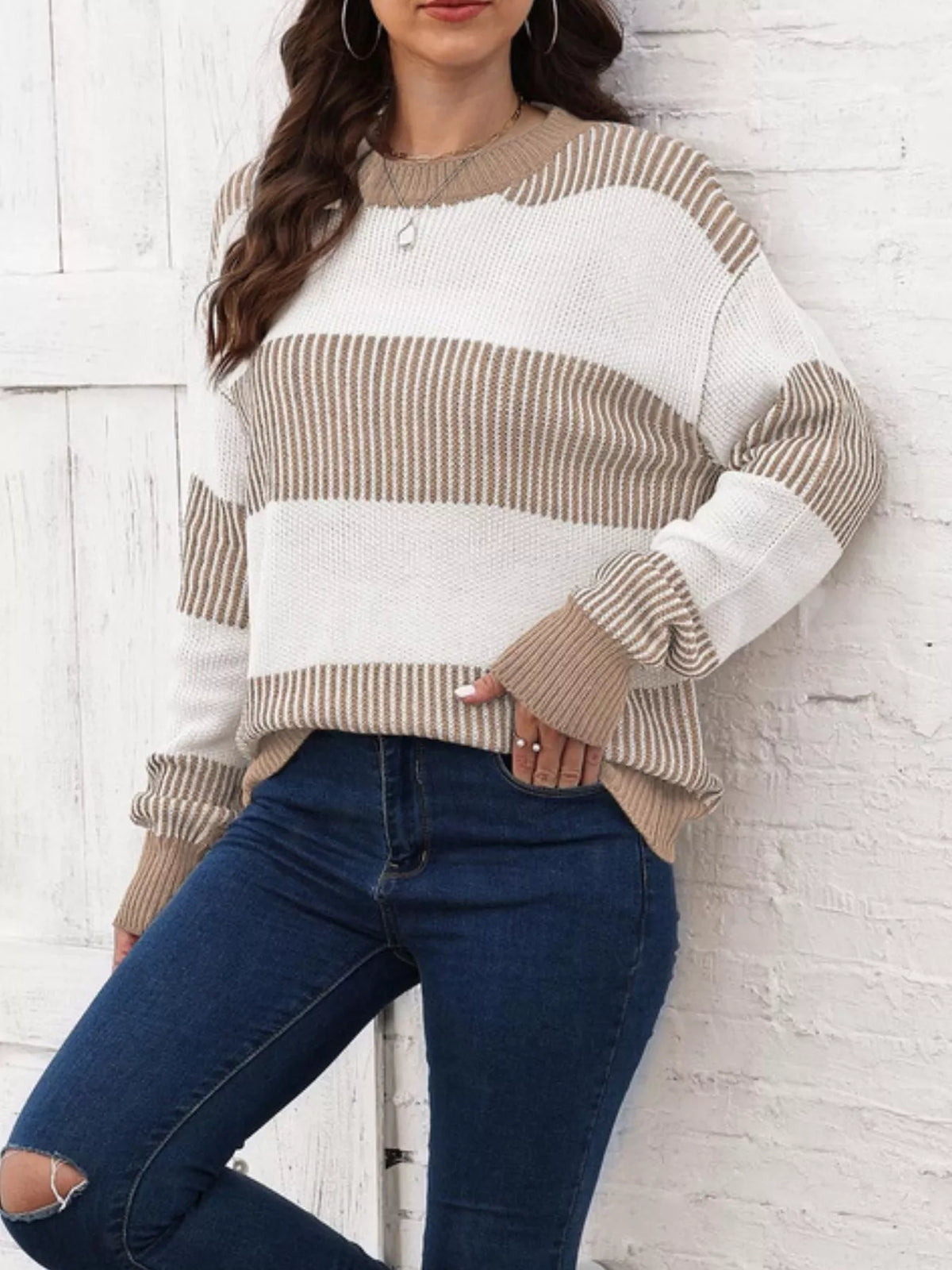 Full Size Block Dropped Shoulder Sweater Plus (10)