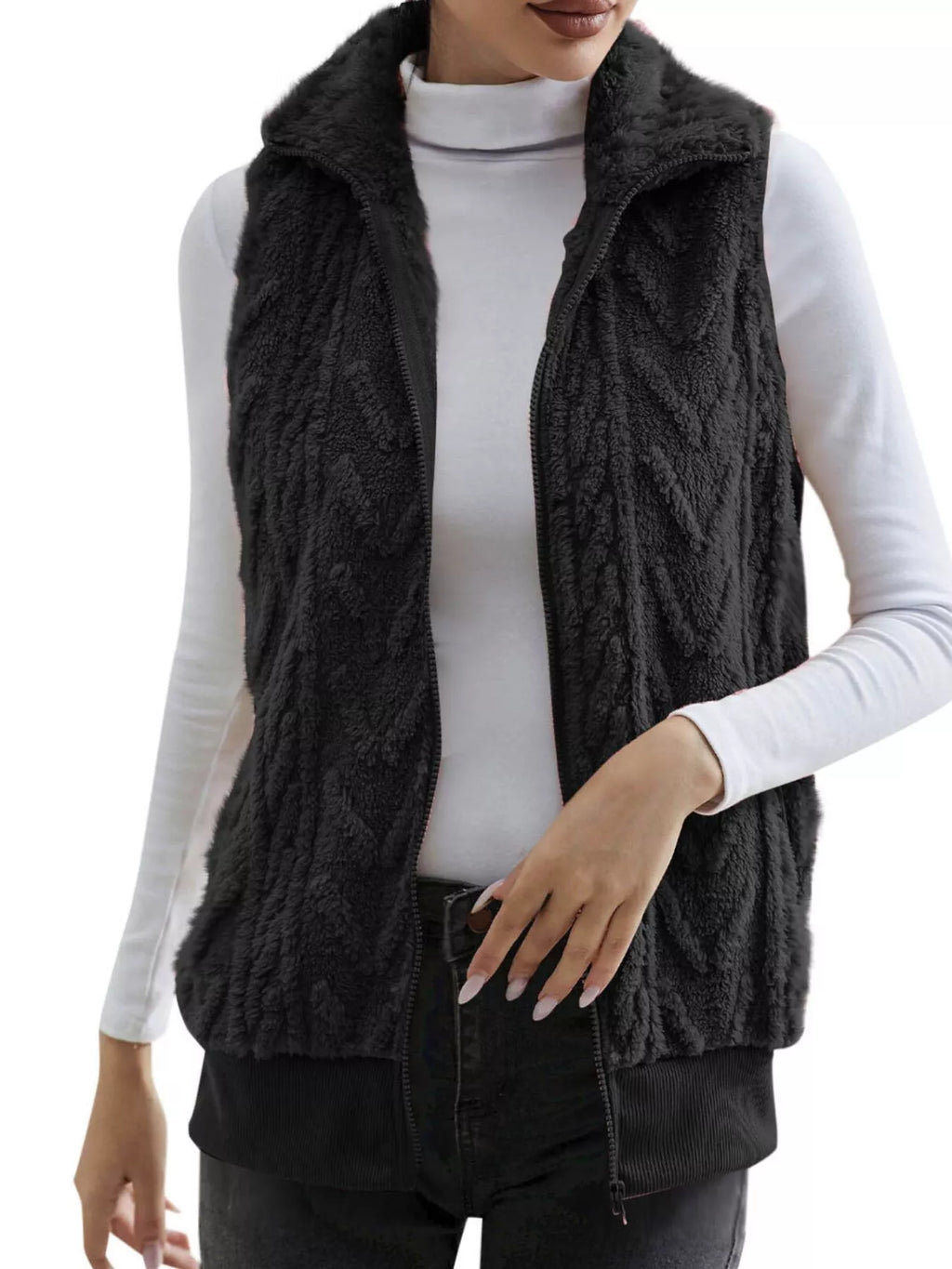 Full Size Cozy Faux Fur Zip-up Vest Coat Plus (11)