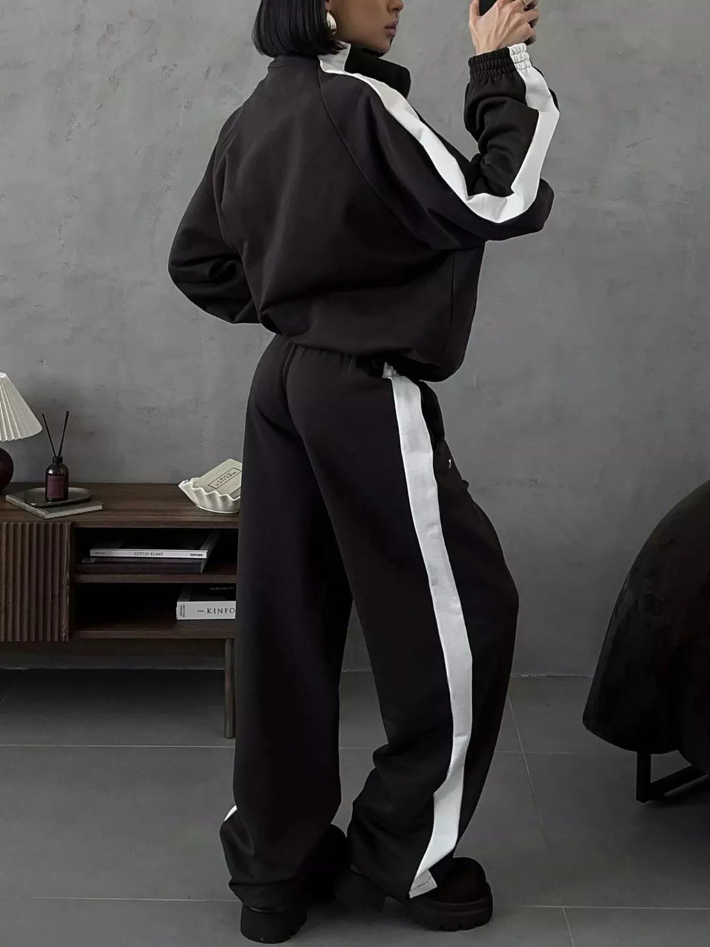 Zip Up Long Sleeve Outerwear Pants Set (16)