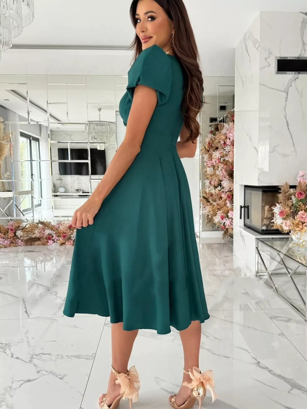 Surplice Short Sleeve Midi Dress (2)