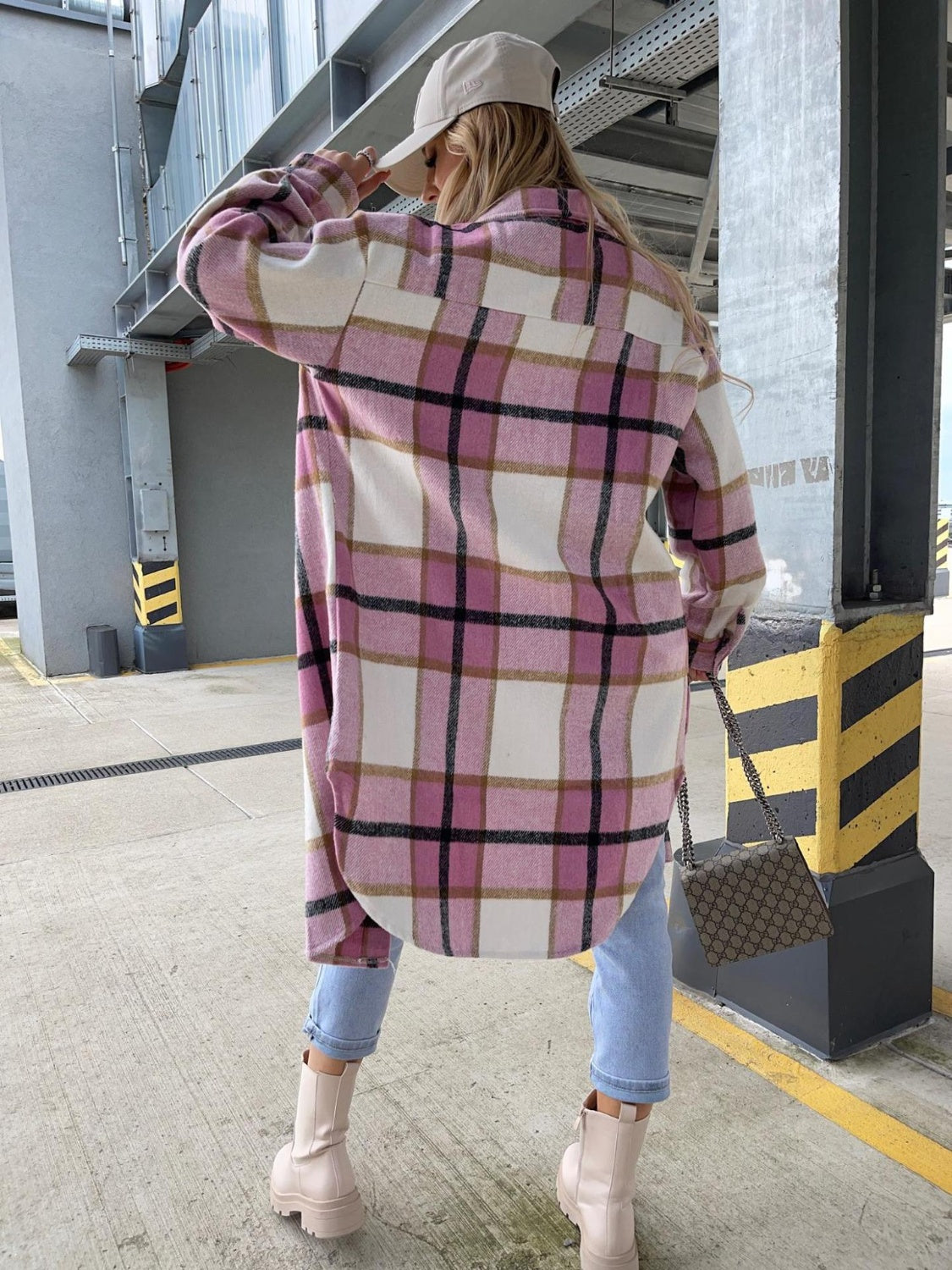 Plaid Collared Neck Longline Shirt (2)