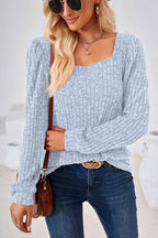 Ribbed Square Neck Long Sleeve T-shirt (19)