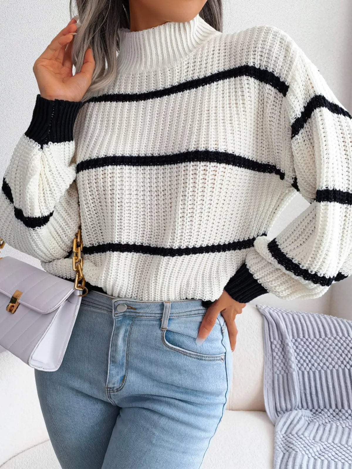Striped Mock Neck Knit Sweater (4)