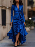 Elegant Wrap Dress Ruffled Hem