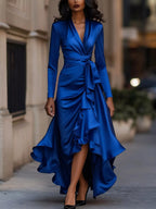 Elegant Wrap Dress Ruffled Hem