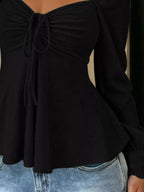 Ruched Sweetheart Neck Long Sleeve Top (6)