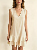 Full Size Sleeveless V-neck Tiered Ruffle Mini Dress Plus