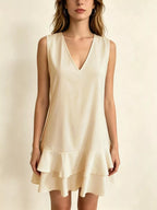Full Size Sleeveless V-neck Tiered Ruffle Mini Dress Plus