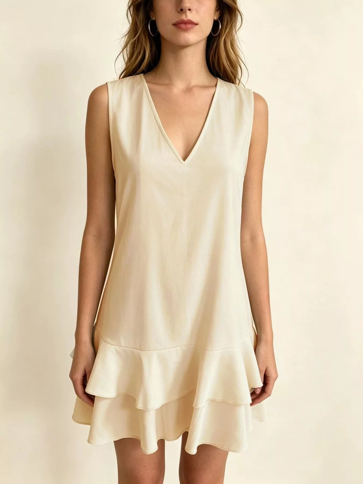 Full Size Sleeveless V-neck Tiered Ruffle Mini Dress Plus