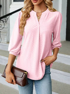 Notched 3/4 Sleeve Casual Top (11)
