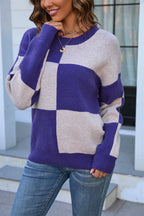 Block Round Neck Dropped Shoulder Sweater (14)