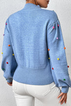 Pom-pom Trim Mock Neck Long Sleeve Pullover Sweater (15)