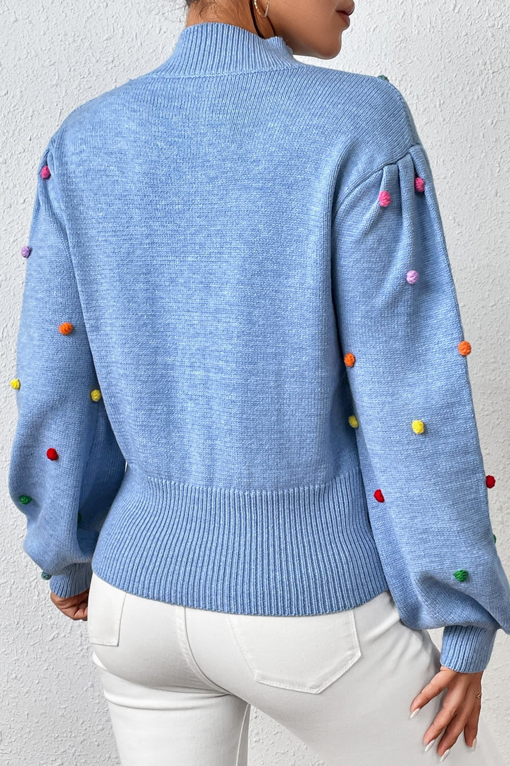 Pom-pom Trim Mock Neck Long Sleeve Pullover Sweater (15)