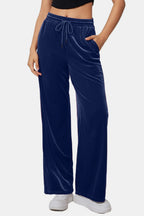 Drawstring Elastic Waist Straight Leg Pants (9)