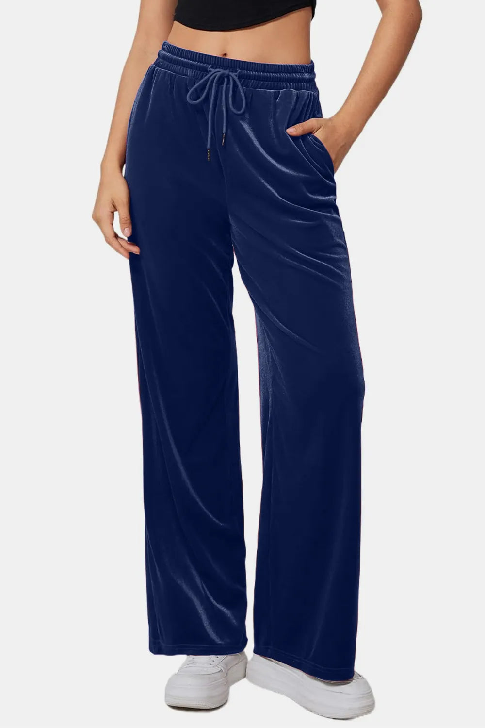 Drawstring Elastic Waist Straight Leg Pants (9)