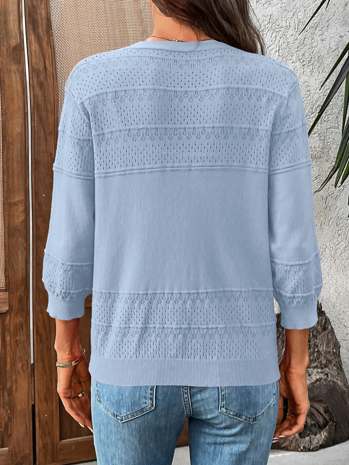 Textured Button-front Cardigan 3/4 Sleeves (18)