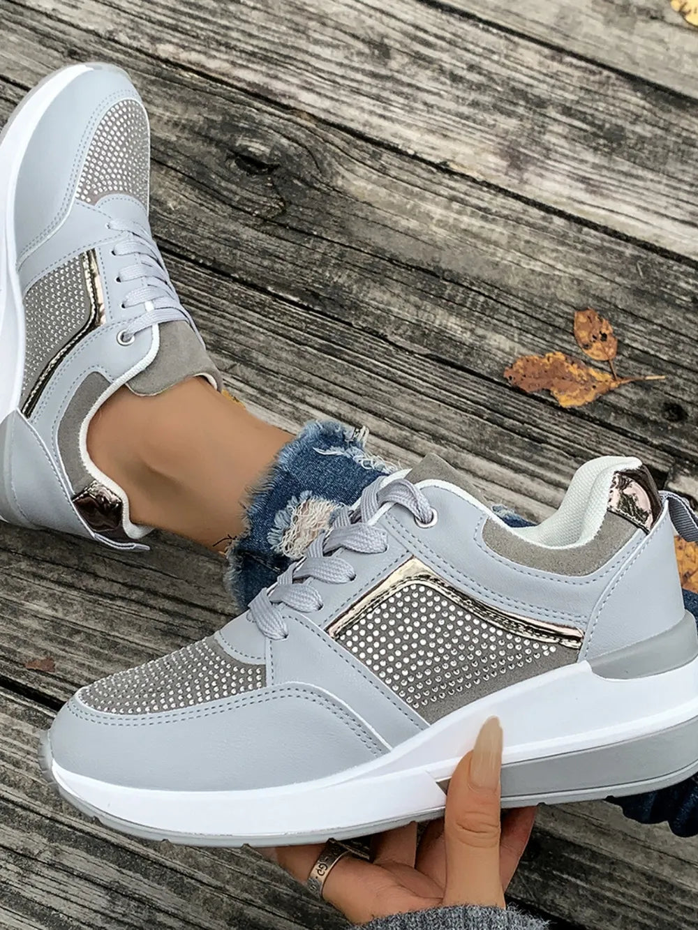Lace-up Rhinestone Wedge Sneakers (9)
