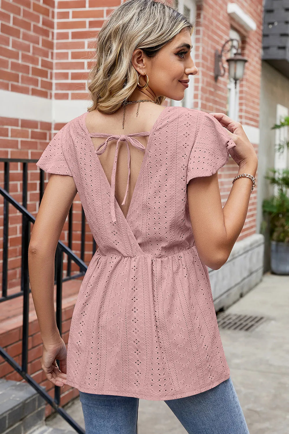 Tied Ruffled Round Neck Peplum T-shirt (20)