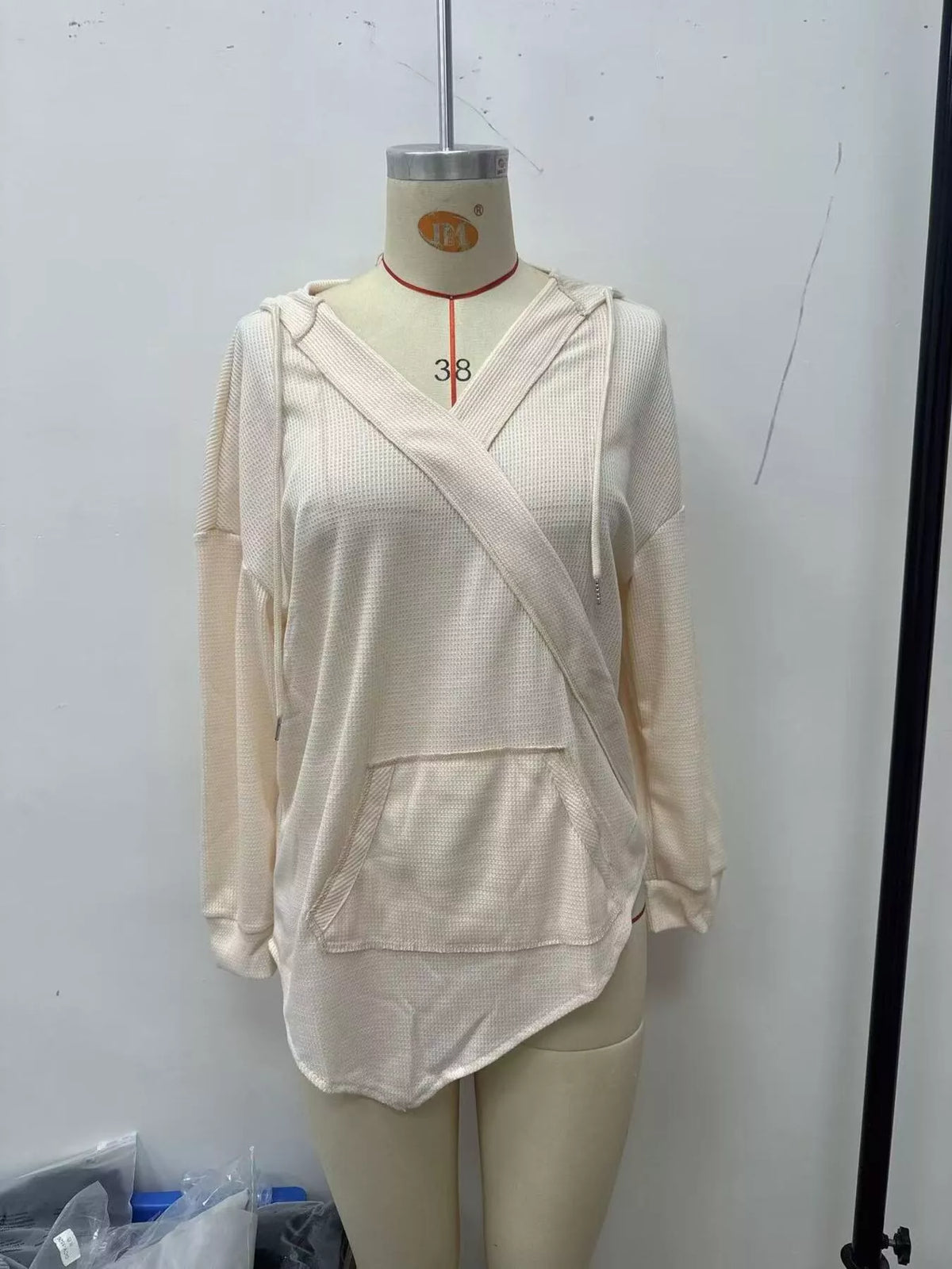 Drawstring Waffle Knit Hoodie (2)