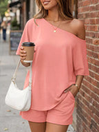 Full Size One Shoulder Top Shorts Set Plus (32)